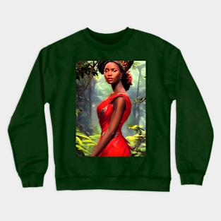 Safari Queen: Majestic African Woman in Red Feather Robe Crewneck Sweatshirt